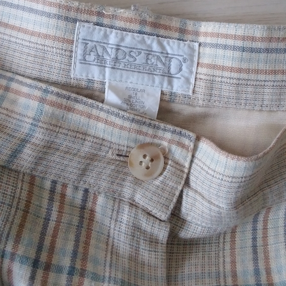 Lands End Linen Cotton Vintage Plaid Cream Skirt Lined Lightweight 16 - Picture 2 of 8